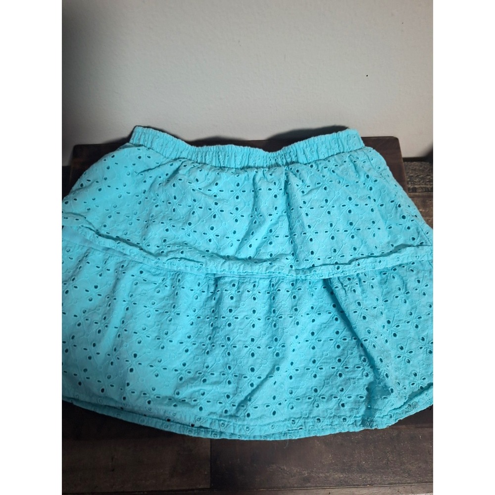 Wonder Nation Girls Size 7-8 Aqua Blue Eyelet Tiered Ruffle Skirt Elastic Waist